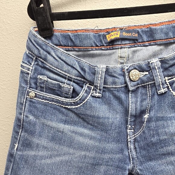 Levi's Jeans Girls 8 Blue Boot Cut Adjustable Waist Flap Pockets Stretch W24 L22 - Picture 2 of 13